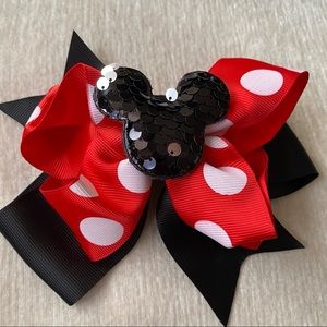 Girls Hair Bow Mickey Sequins Red White Black Alligator Clip